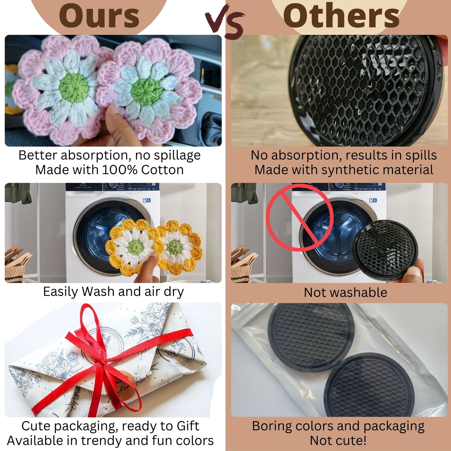 Cotton Car Coasters 2pc | Washable Handmade Floral Crochet Car Gifts