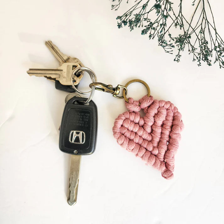 Handmade Boho Macrame Heart Keychain – Valentine's Day Gift