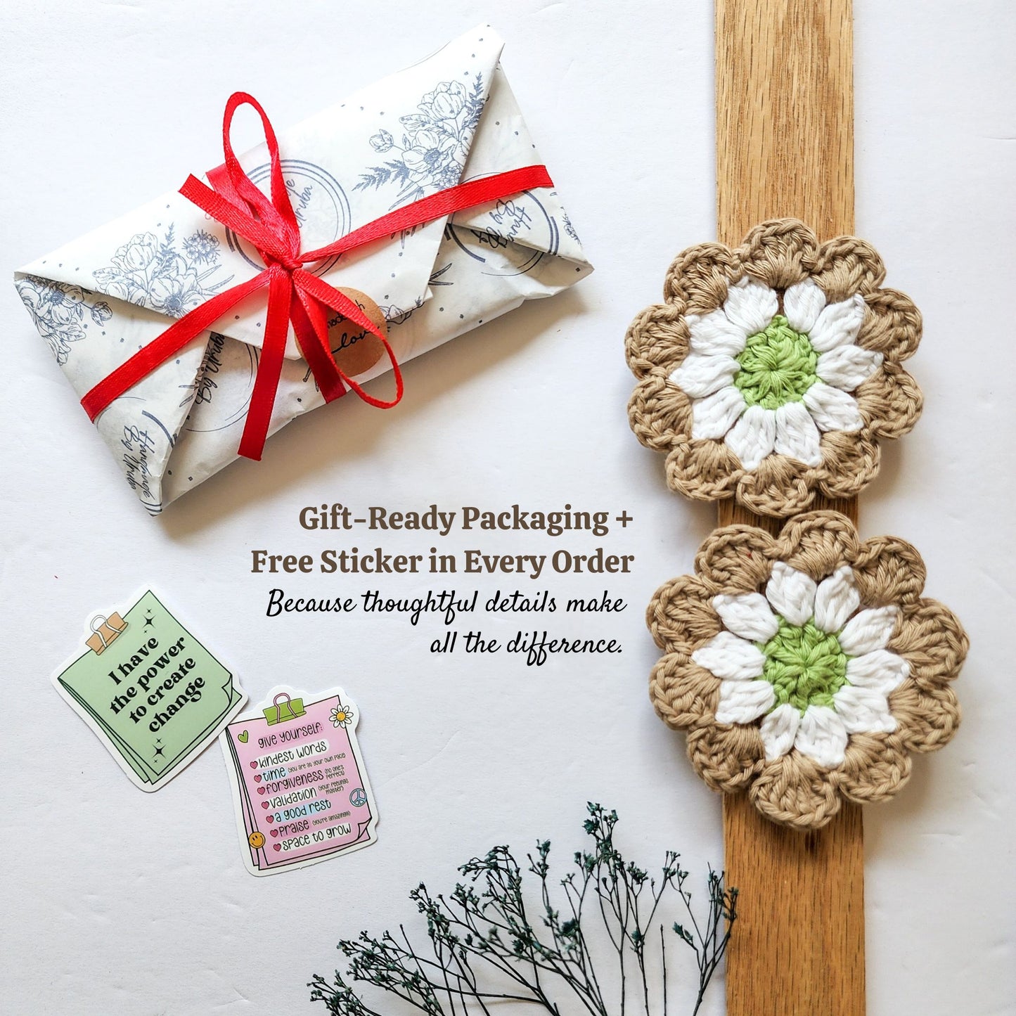 Cotton Car Coasters 2pc | Washable Handmade Floral Crochet Car Gifts