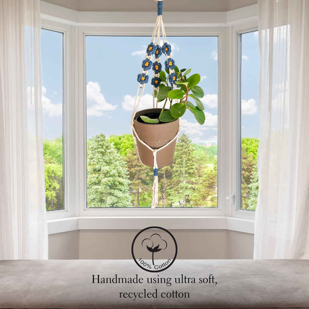 Macrame plant hanger with Daisies | Indoor/Outdoor Hanging plant holder