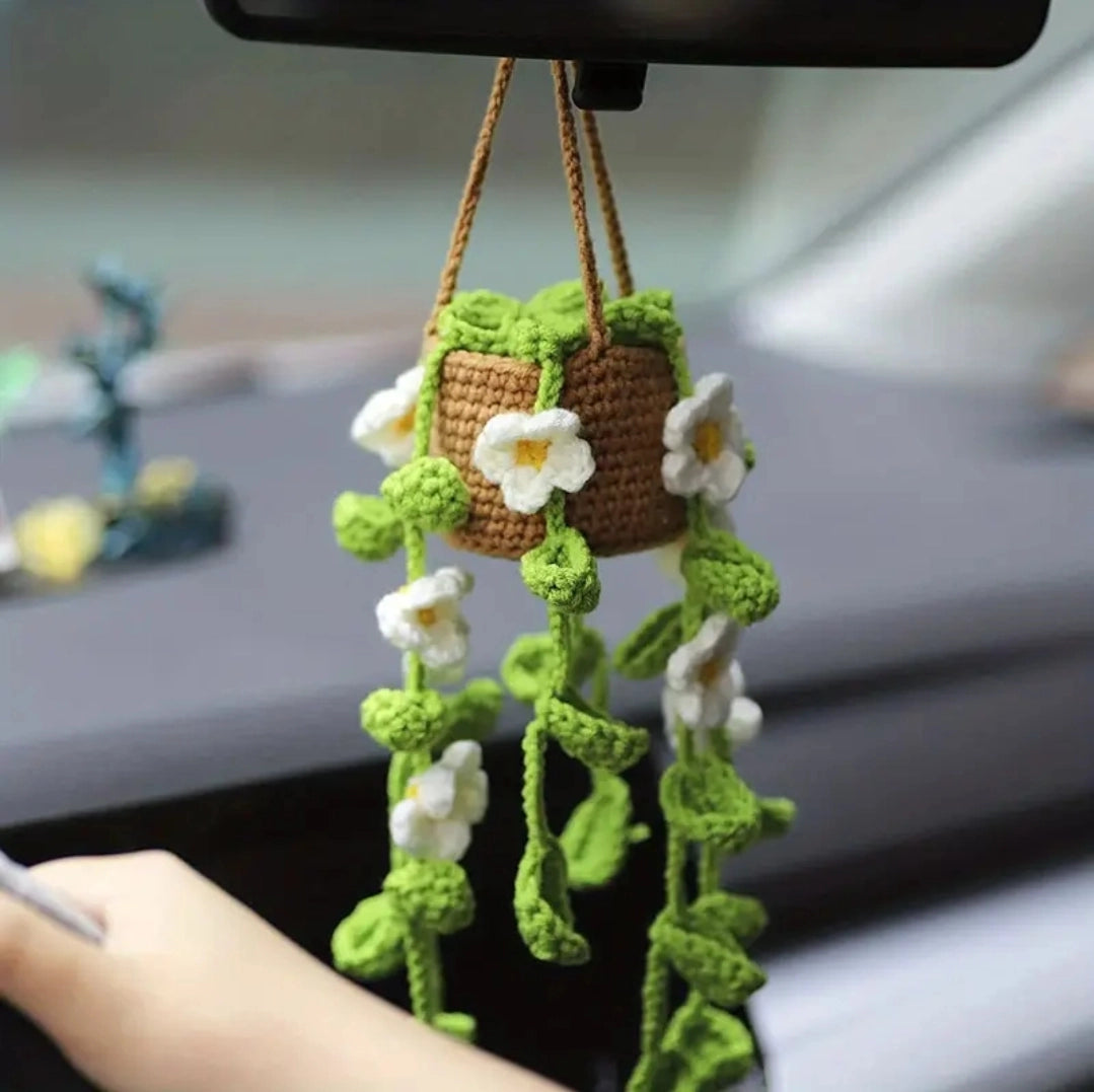Crochet Hanging Plant with Flowers | Pack of 3 - $10 each | WHOLESALE