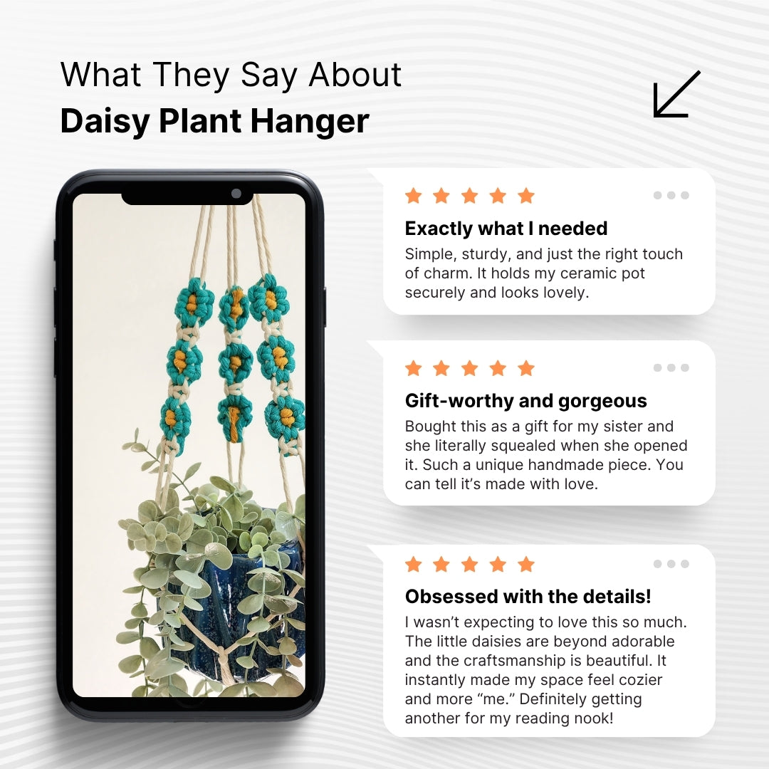 Macrame plant hanger with Daisies | Indoor/Outdoor Hanging plant holder