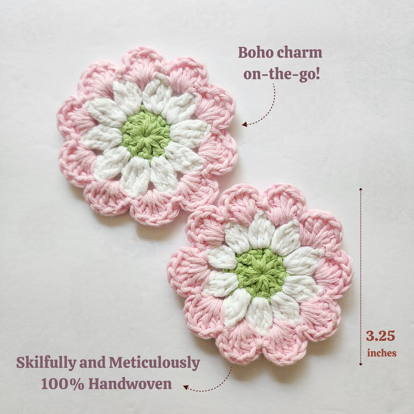 Cotton Car Coasters 2pc | Washable Handmade Floral Crochet Car Gifts