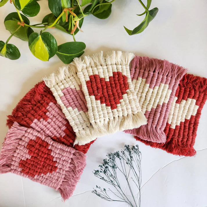 Cotton Heart Coasters | Valentines Day Boho Decor