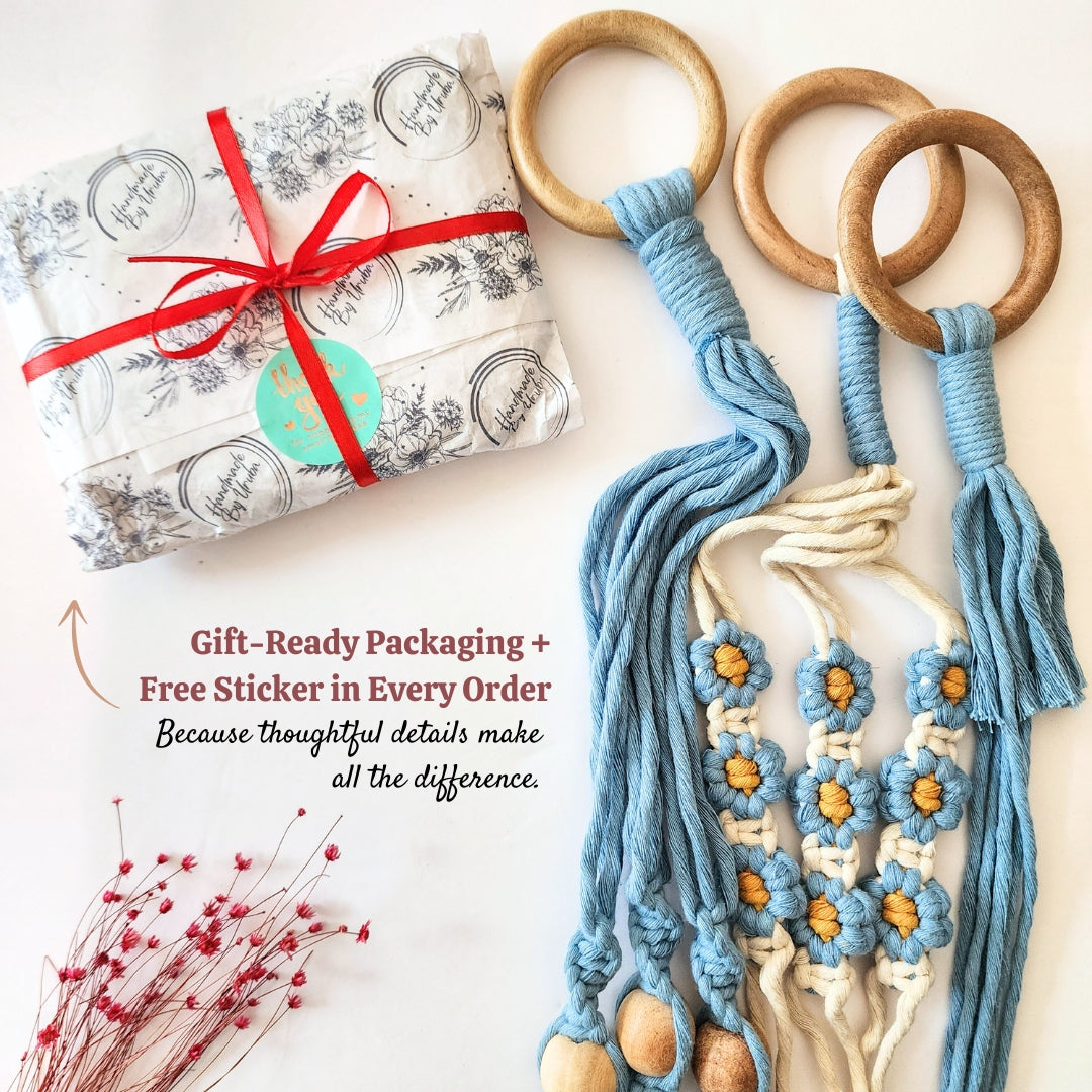 Set of 3 Macrame plant hangers with Daisies & Beads | Plant Mom Gifts