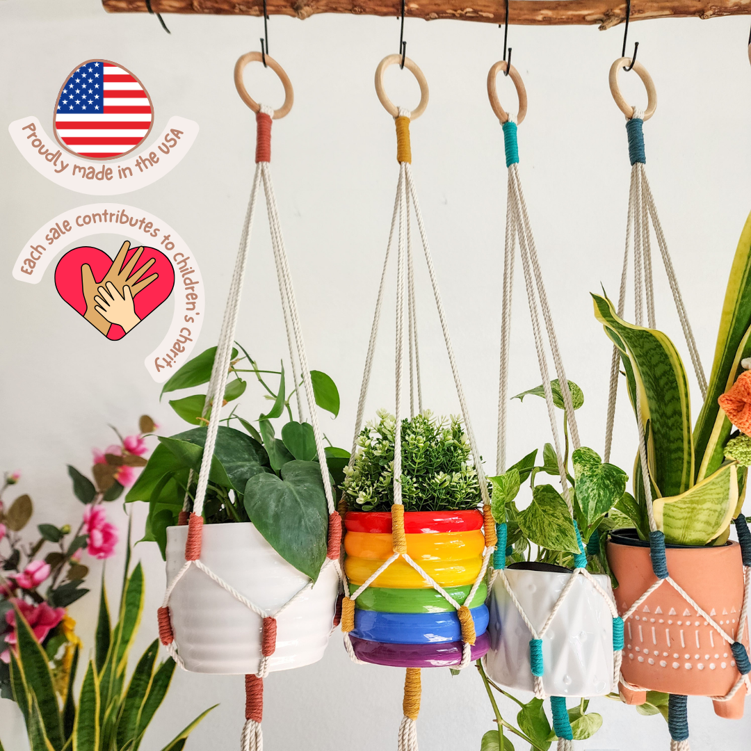 Color Block Plant Hangers, Handmade Macrame Plant Accessory