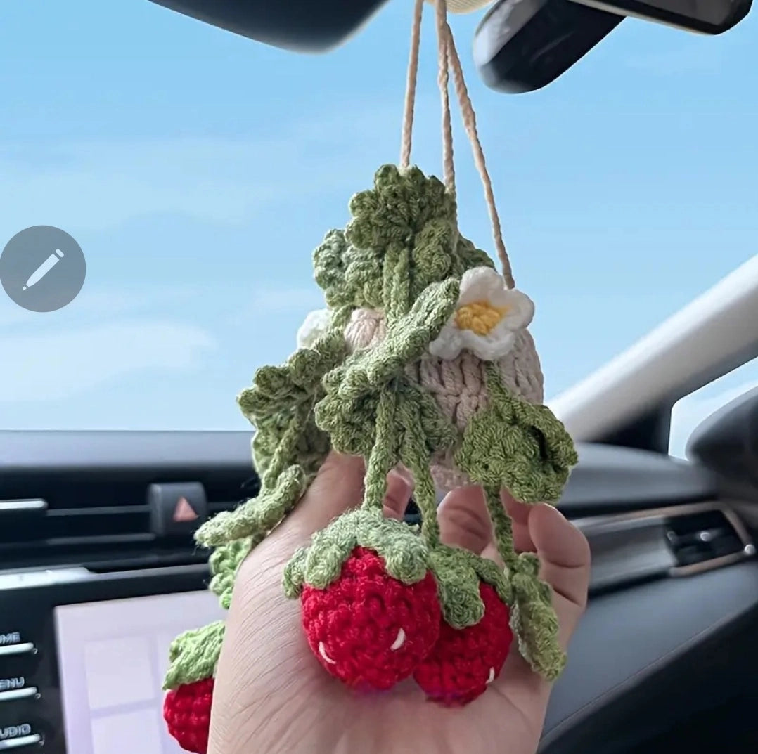 Boho Crochet Strawberry Car Charm | Pack of 3 - $10 each | WHOLESALE