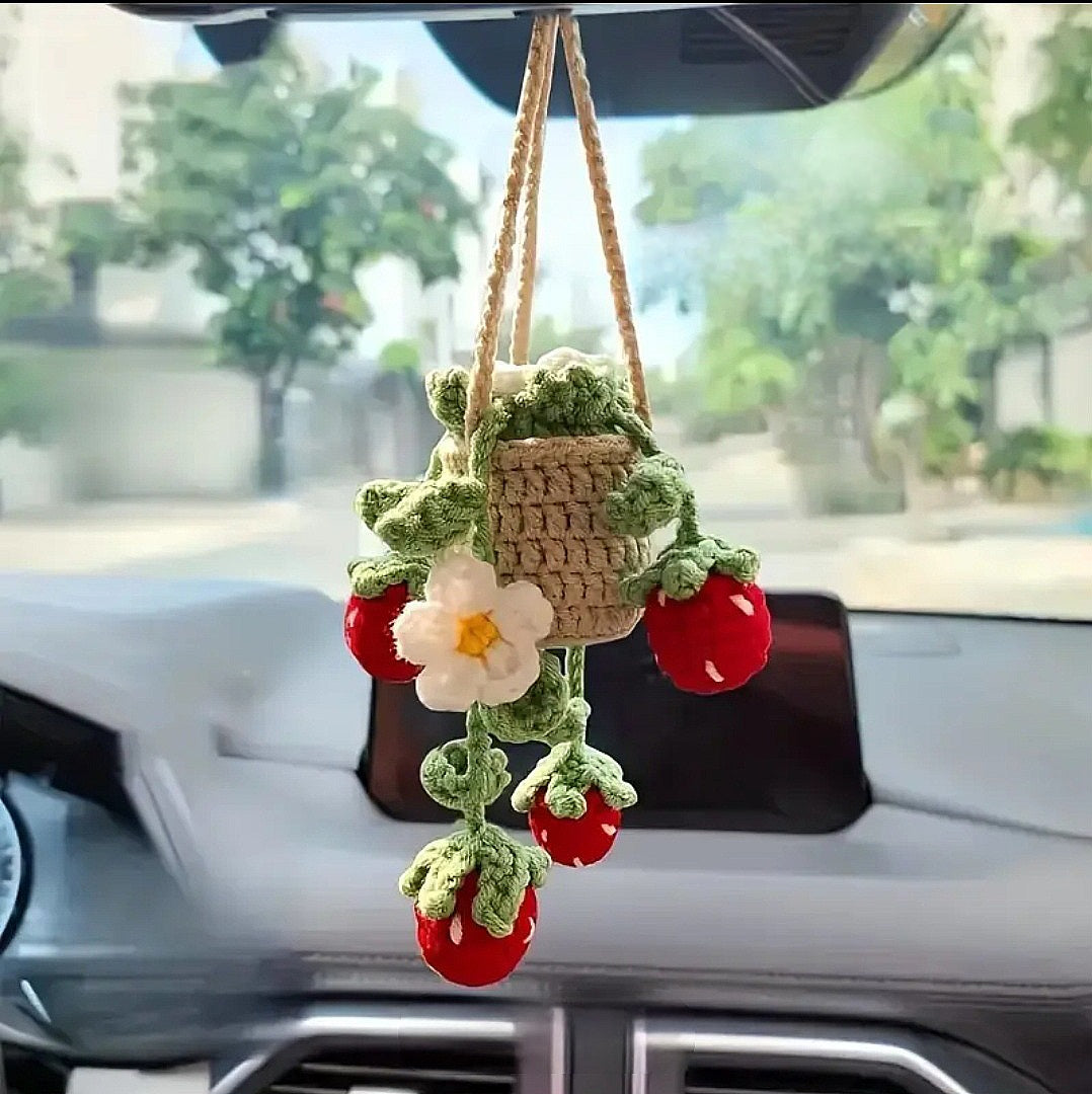 Boho Crochet Strawberry Car Charm | Pack of 3 - $10 each | WHOLESALE