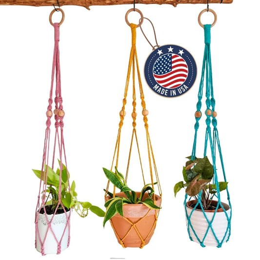 Macrame plant hanger 3ft beaded plant hanger for pots 4-8” for live plants indoor and outdoor decor hanging plant holder Boho décor Plant stand indoor Hanging planter for plant pots (Cafe Latte)