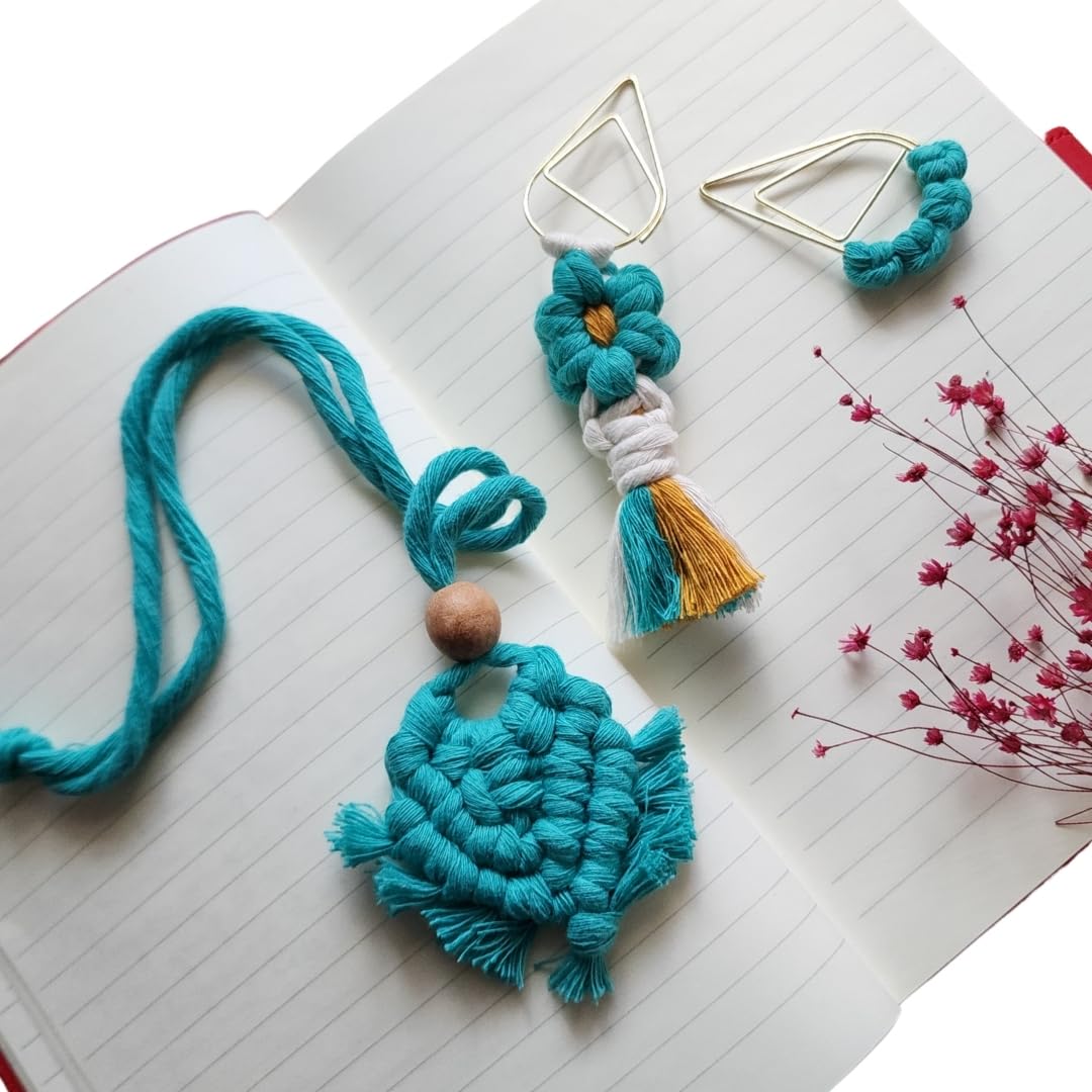 Set of 3 Whimsical Bookmark | Book tabs Classroom Must Haves Crochet Flower Bookmark Paper Clips Bullet Journal Tassels for Bookmarks Cute Things Teacher Must Haves