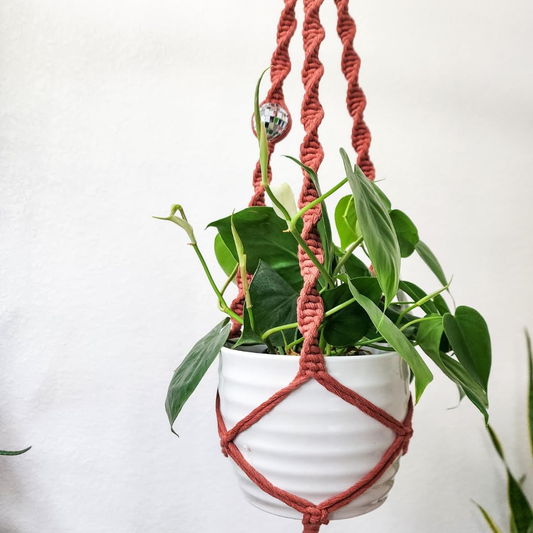 Set of 2 Macrame Plant Hanger Disco ball decor Hanging planters for indoor plants Cool gifts for plant lovers Boho plant pots plant stand indoor Hanging planters for outdoor plants (Cafe Latte)