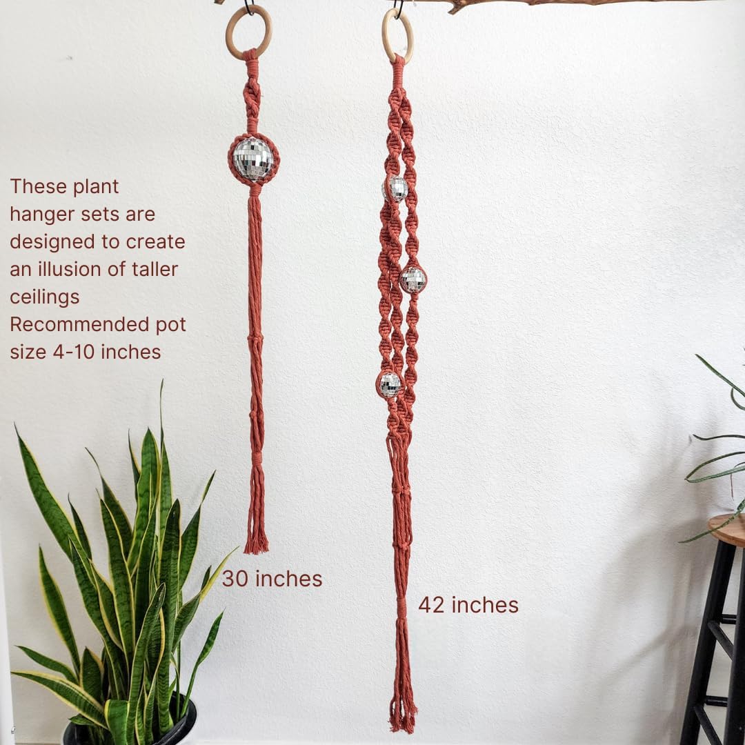 Set of 2 Macrame Plant Hanger Disco ball decor Hanging planters for indoor plants Cool gifts for plant lovers Boho plant pots plant stand indoor Hanging planters for outdoor plants (Cafe Latte)