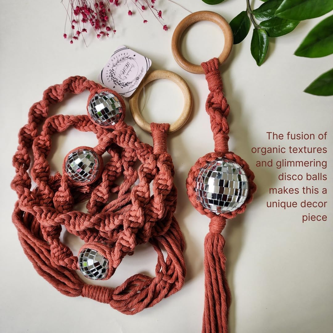 Set of 2 Macrame Plant Hanger Disco ball decor Hanging planters for indoor plants Cool gifts for plant lovers Boho plant pots plant stand indoor Hanging planters for outdoor plants (Cafe Latte)