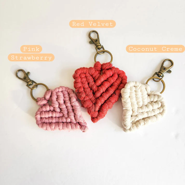 Handmade Boho Macrame Heart Keychain – Valentine's Day Gift