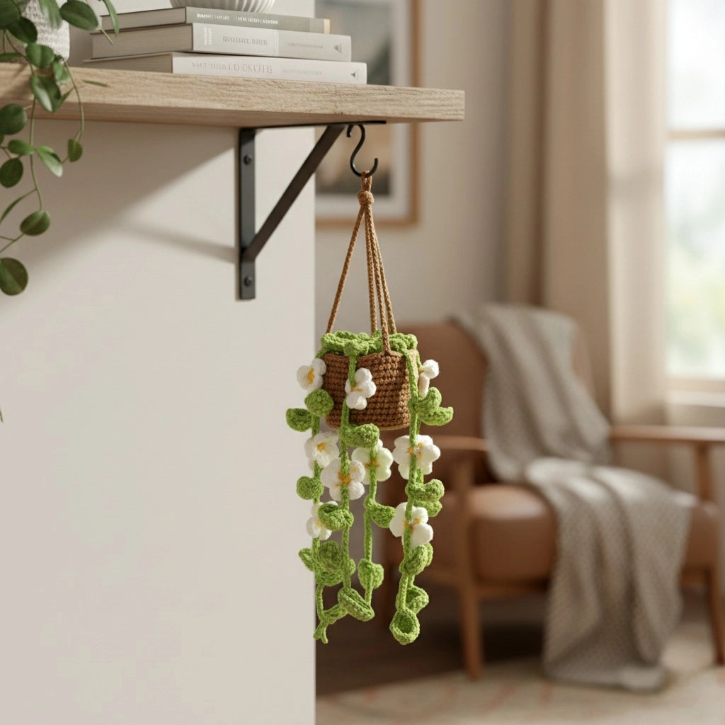 Crochet Hanging Plant with Flowers | Pack of 3 - $10 each | WHOLESALE