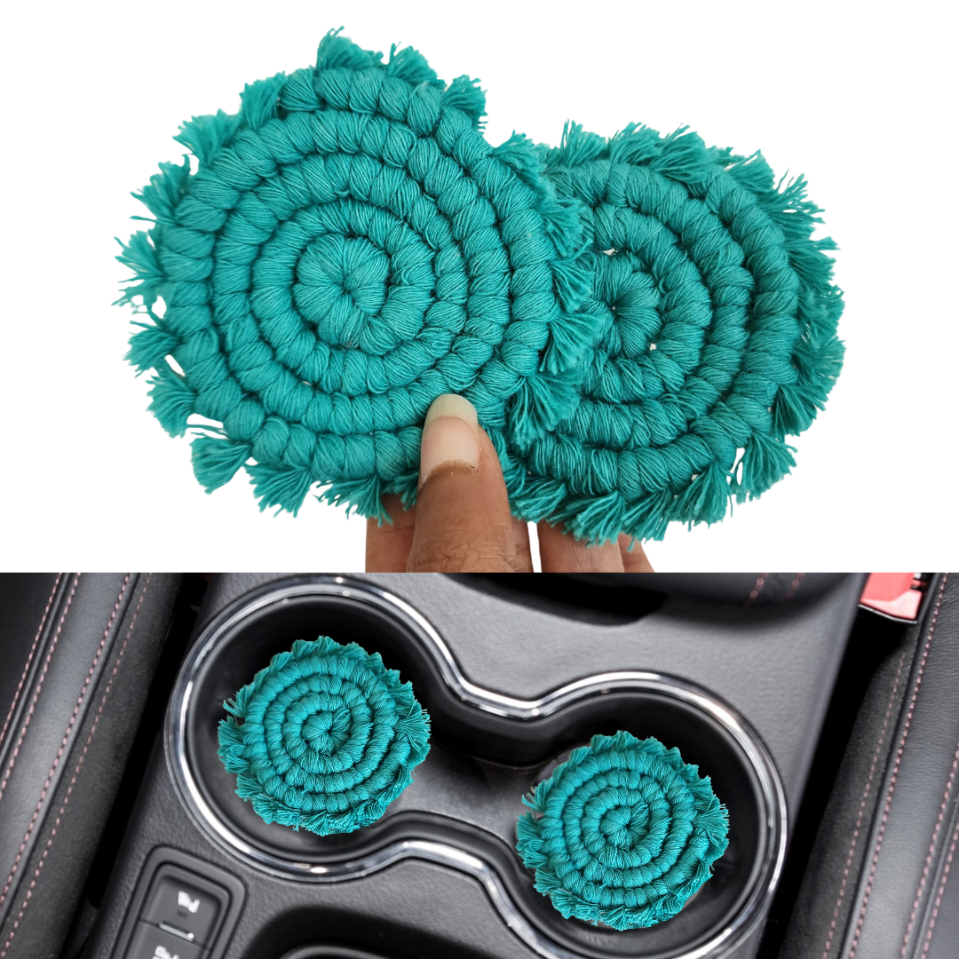 Mini Macrame Cotton Car Coasters- Set of 2 | Recycled Cotton washable coaster sets
