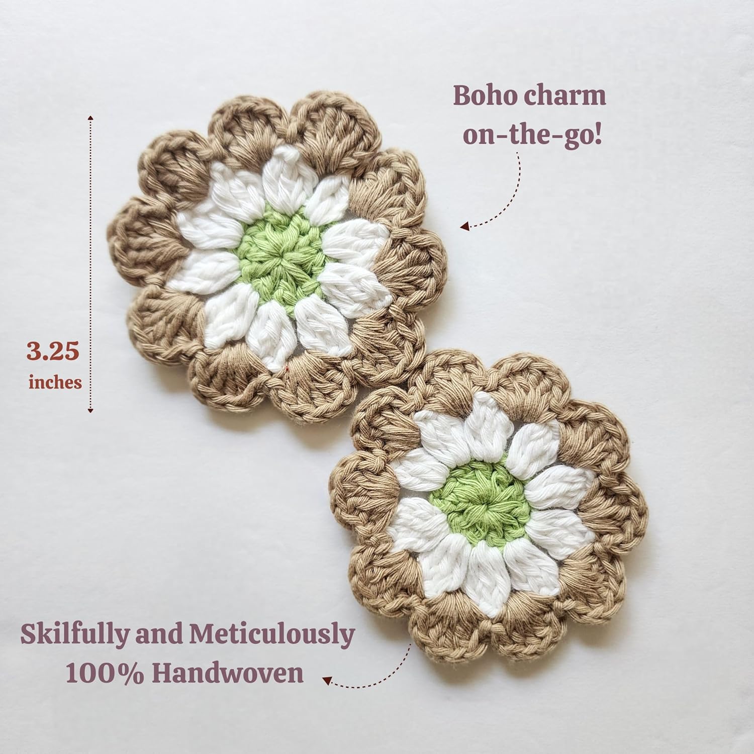 Cotton Car Coasters 2pc Car Cup Coasters Cute car Accessories for Women car Coaster for Cup Holders (Caramel Petal)