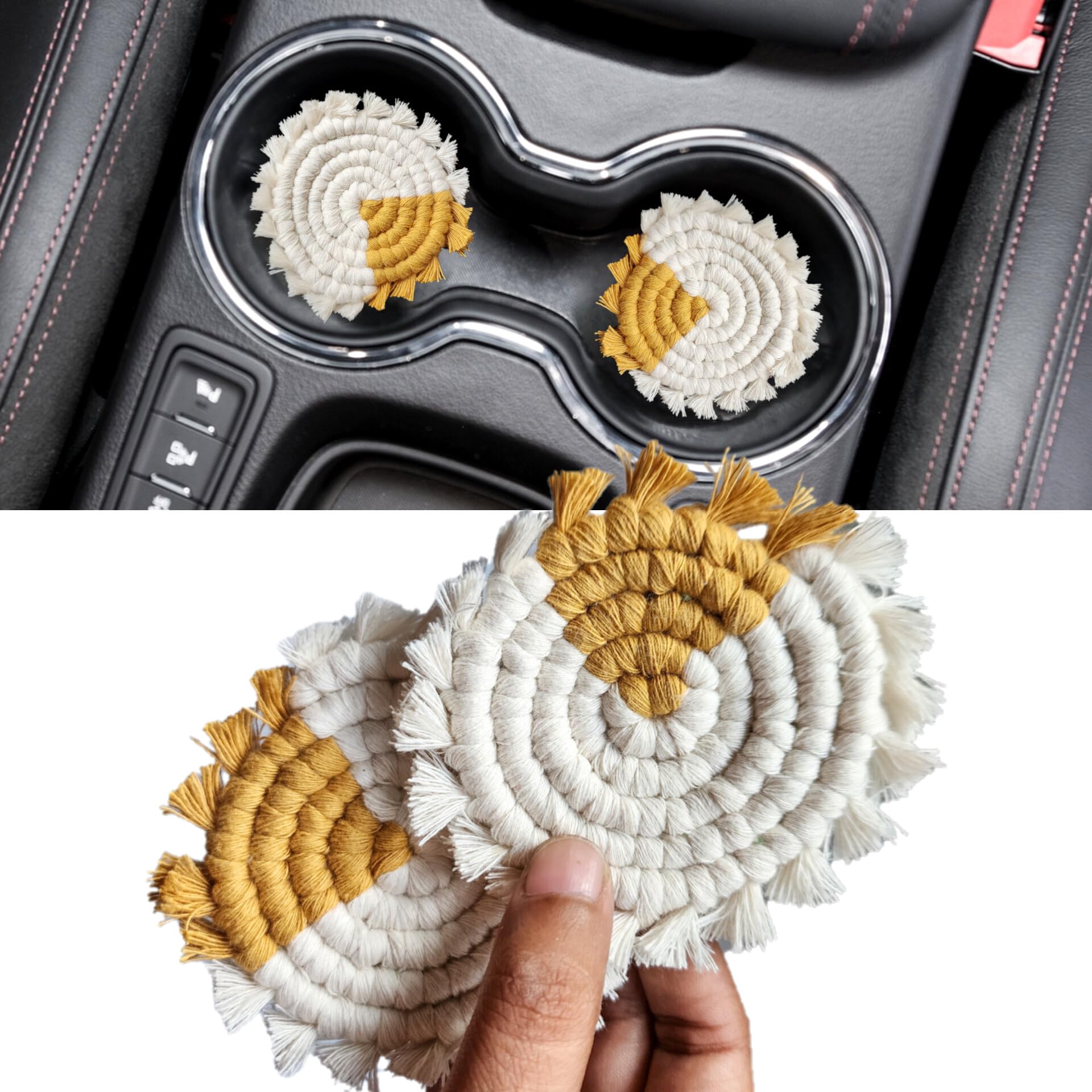 Cotton Car Coasters 2pc Car Cup Coasters Cute car Accessories for Women car Coaster for Cup Holders (Blue Lagoon)
