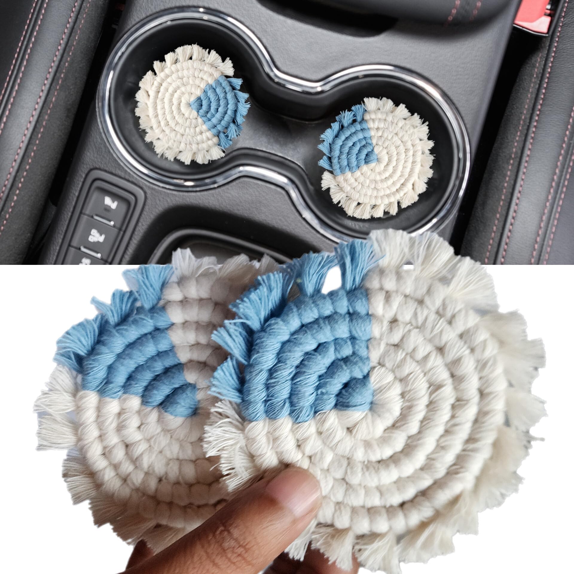 Cotton Car Coasters 2pc Car Cup Coasters Cute car Accessories for Women car Coaster for Cup Holders (Blue Lagoon)