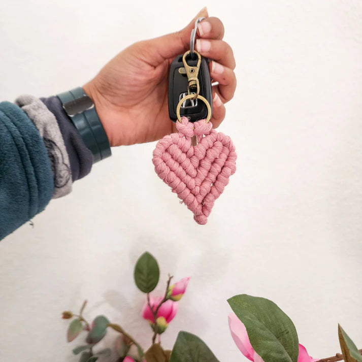 Handmade Boho Macrame Heart Keychain – Valentine's Day Gift