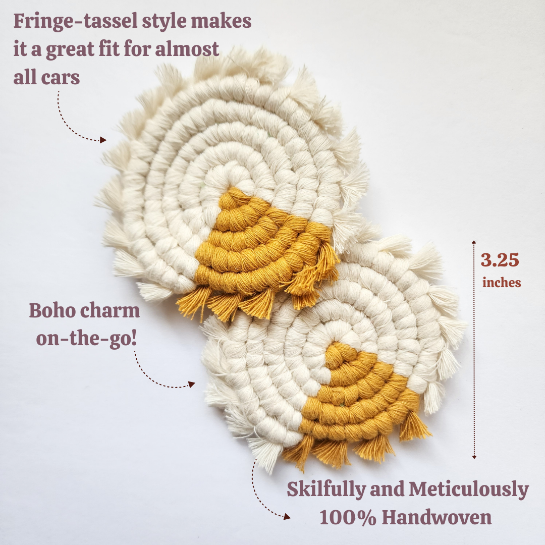 Cotton Car Coasters 2pc | Washable Handmade Macrame Car Accessories for Women