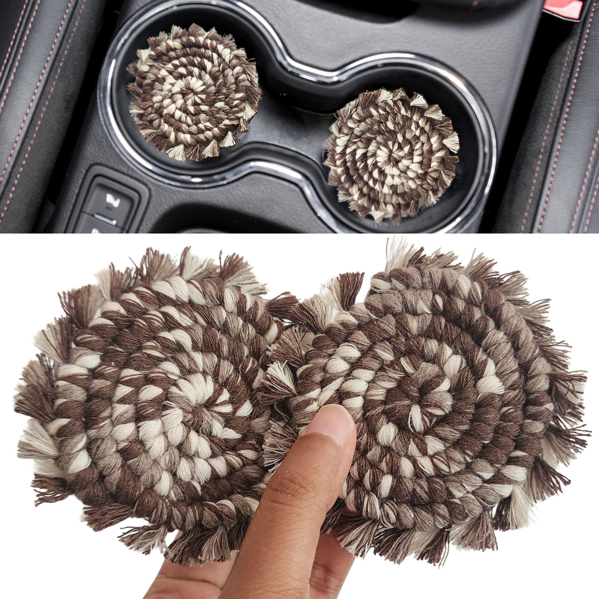 Cotton Car Coasters 2pc Car Cup Coasters Cute car Accessories for Women car Coaster for Cup Holders (Blue Lagoon)