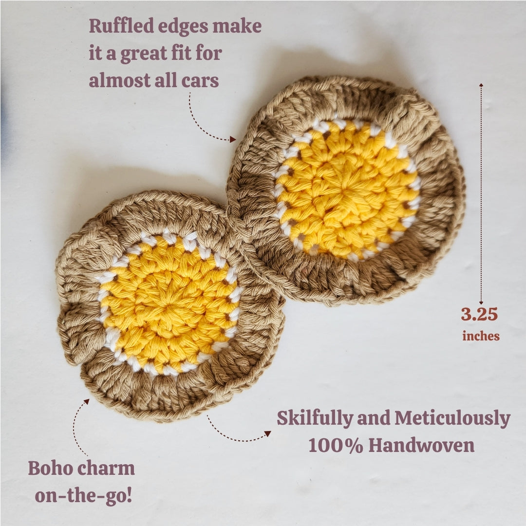 Cotton Car Coasters 2pc | Washable Handmade Ruffled Crochet Car Gift