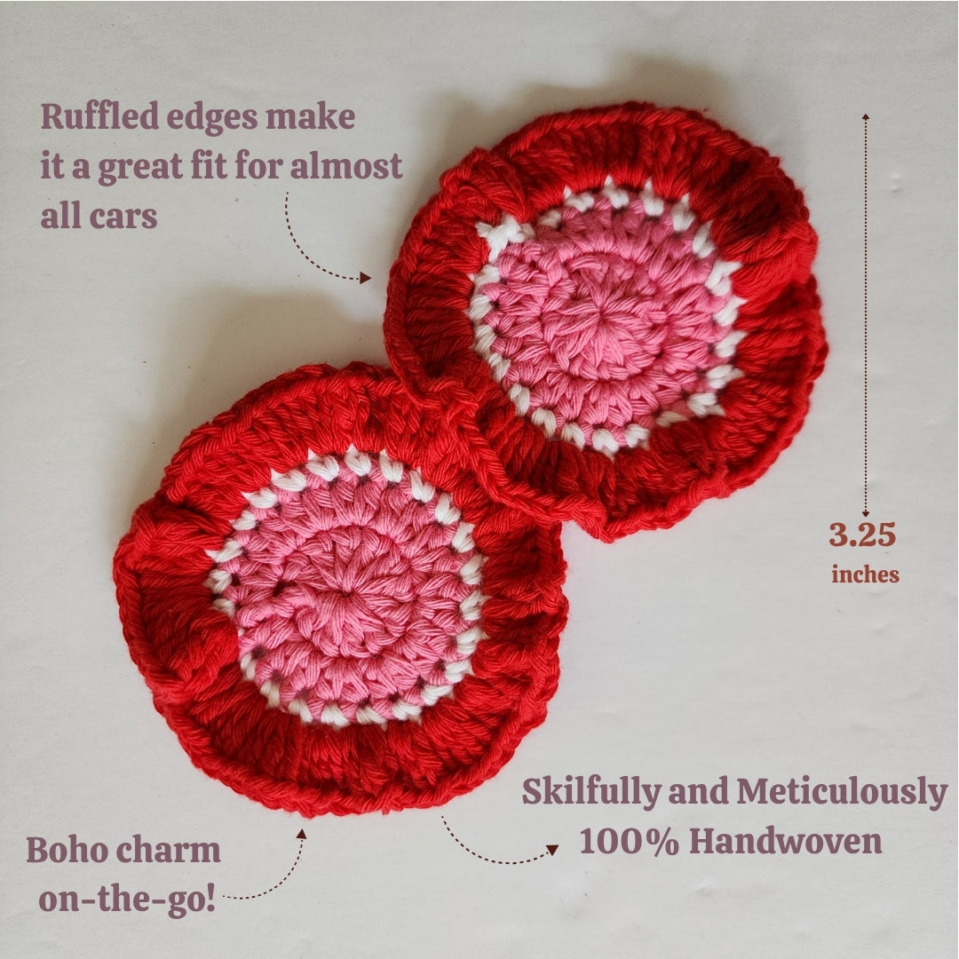 Cotton Car Coasters 2pc | Washable Handmade Ruffled Crochet Car Gift