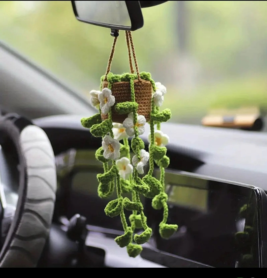 Crochet Hanging Plant with Flowers | Pack of 3 - $10 each | WHOLESALE