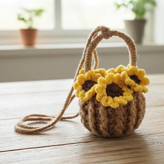 Crochet Sunflower Mini Basket | Pack of 3 - $10 each | WHOLESALE