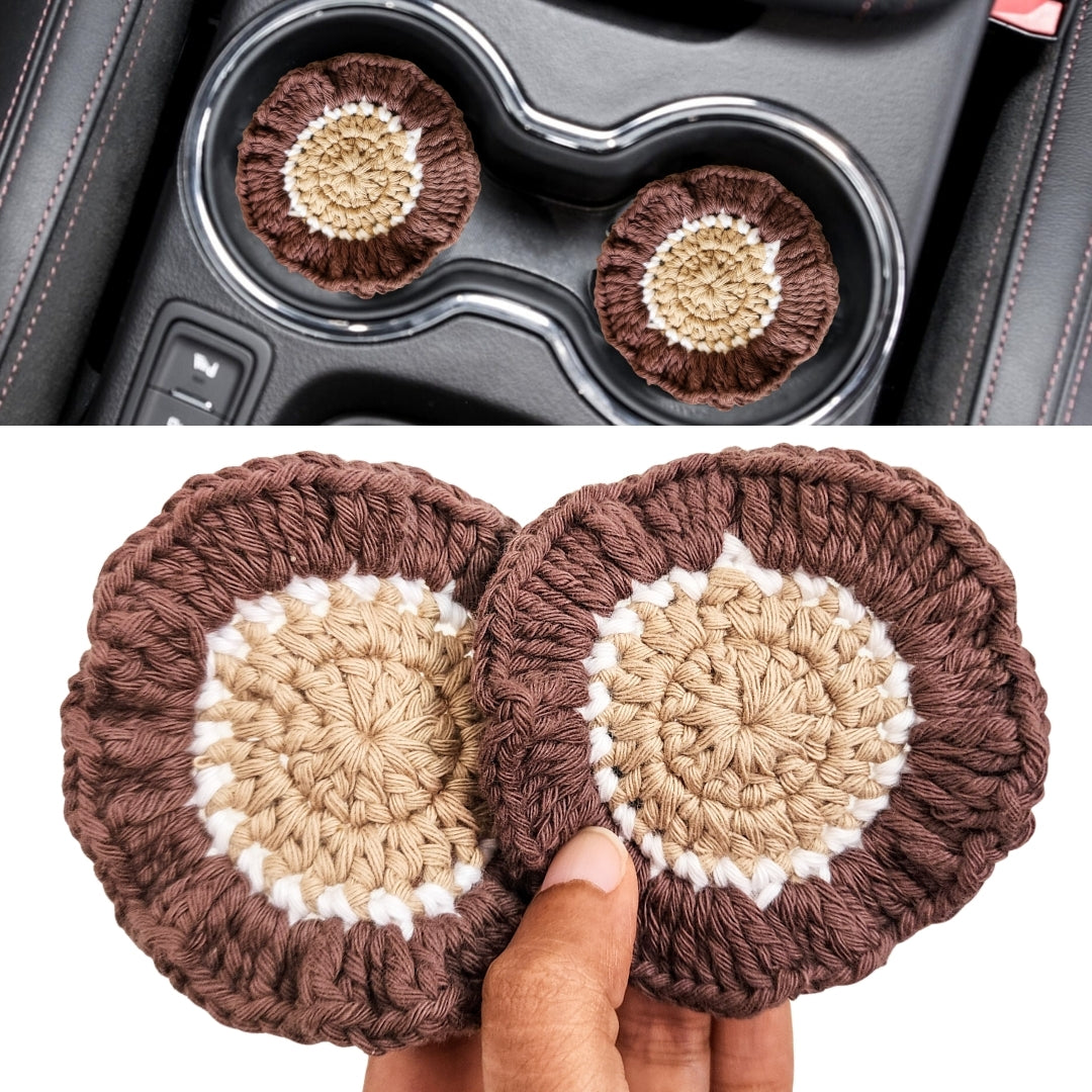 Cotton Car Coasters 2pc | Washable Handmade Ruffled Crochet Car Gift