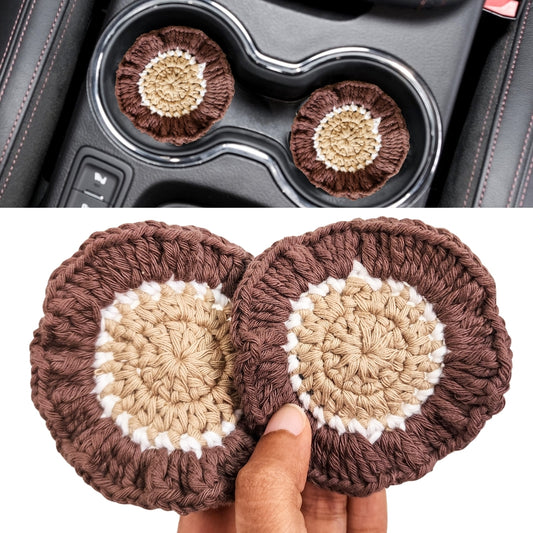 Cotton Car Coasters 2pc | Washable Handmade Ruffled Crochet Car Gift