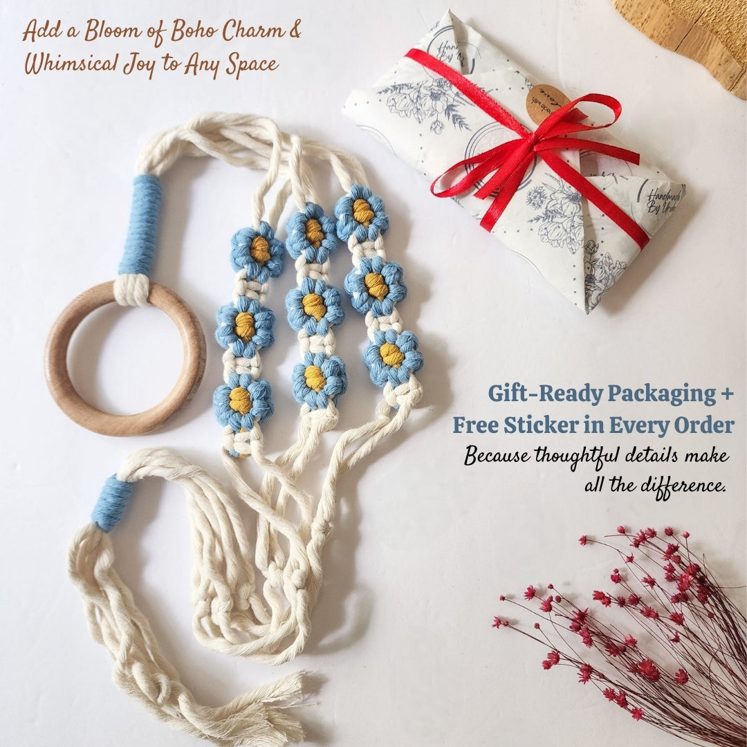 Macrame plant hanger with Daisies | Indoor/Outdoor Hanging plant holder