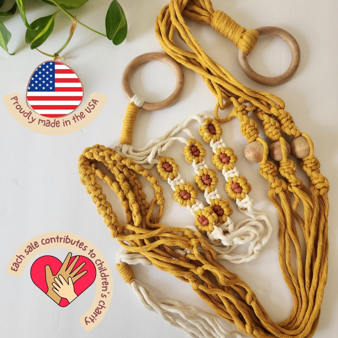 Set of 2 Macrame plant hanger with Daisies & Beads | Handmade Macrame Planter Holders