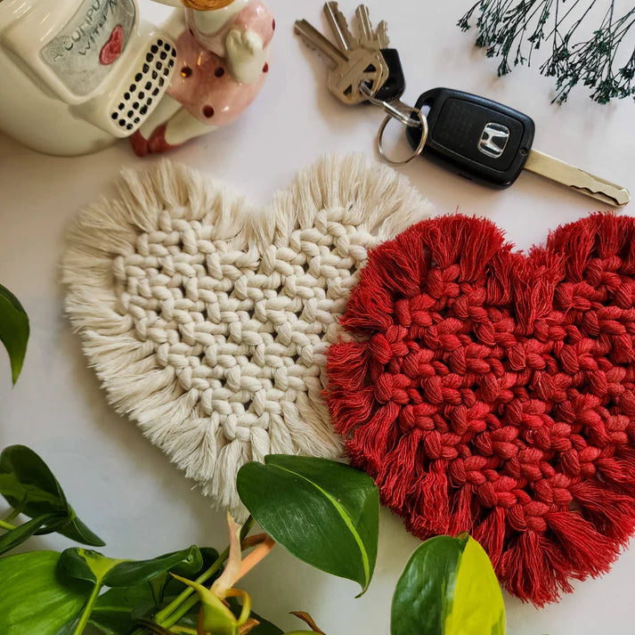 Cotton Heart Coasters | Valentines Day Gift | Boho Decor