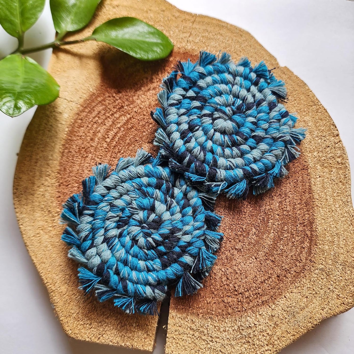 Cotton Car Coasters 2pc Car Cup Coasters Cute car Accessories for Women car Coaster for Cup Holders (Blue Lagoon)