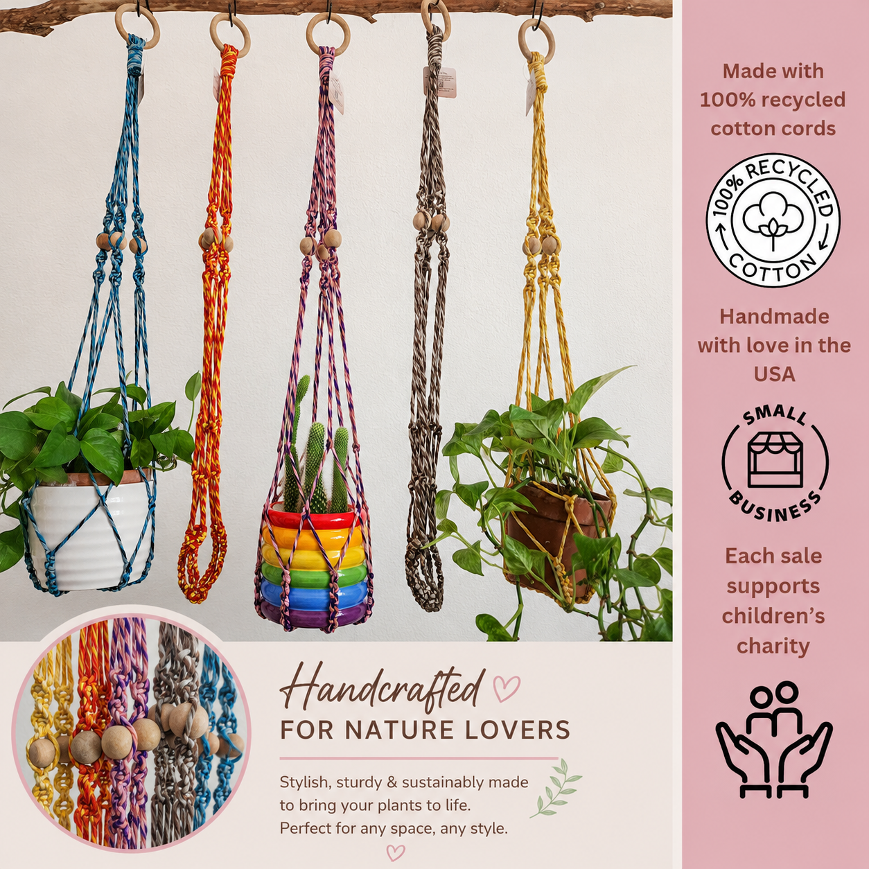 Twisted Harmony Macrame Plant Hanger| Pack of 5 - $10 each | WHOLESALE