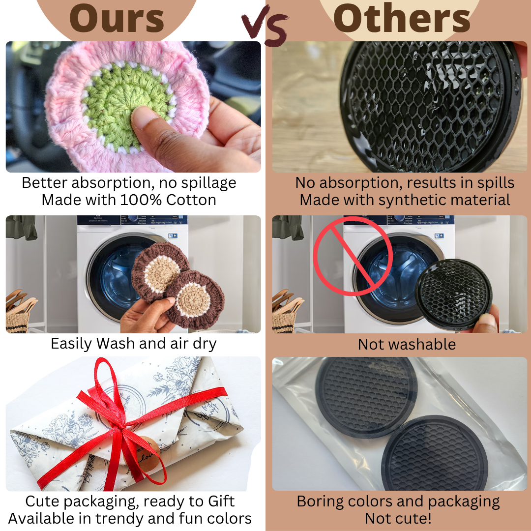 Cotton Car Coasters 2pc | Washable Handmade Ruffled Crochet Car Gift