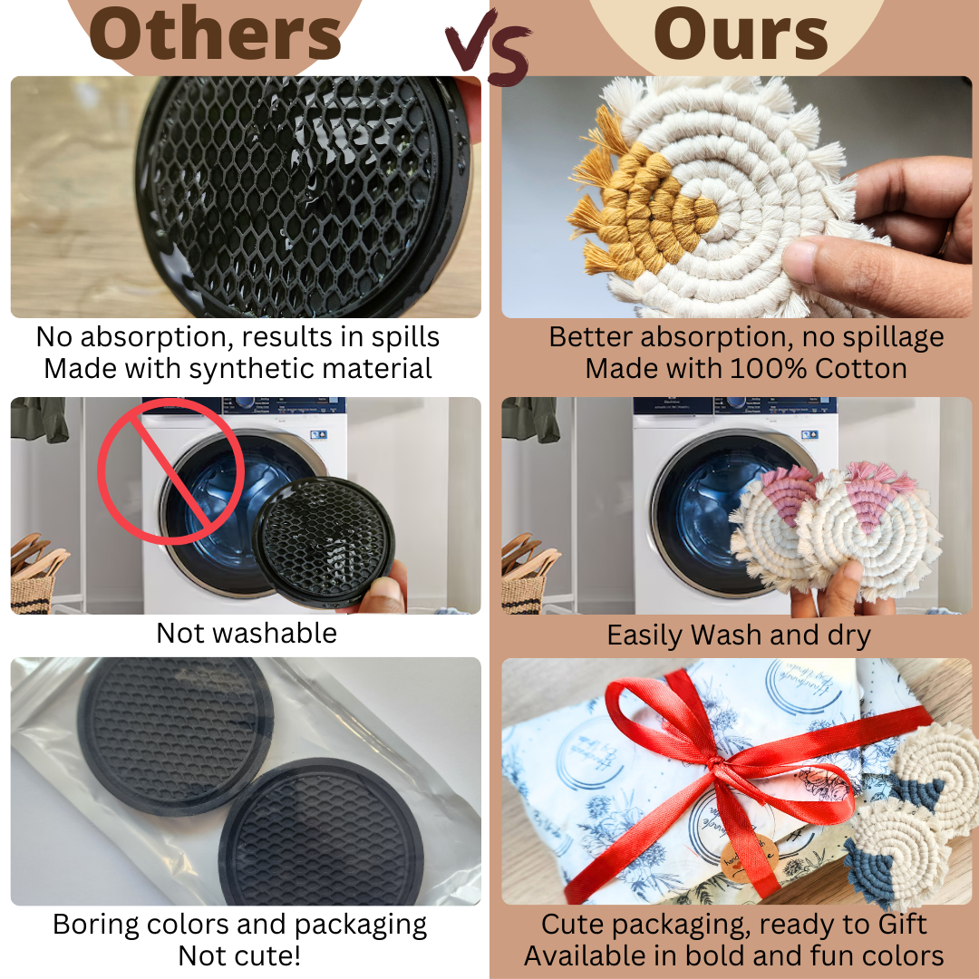 Cotton Car Coasters 2pc | Washable Handmade Macrame Car Accessories for Women