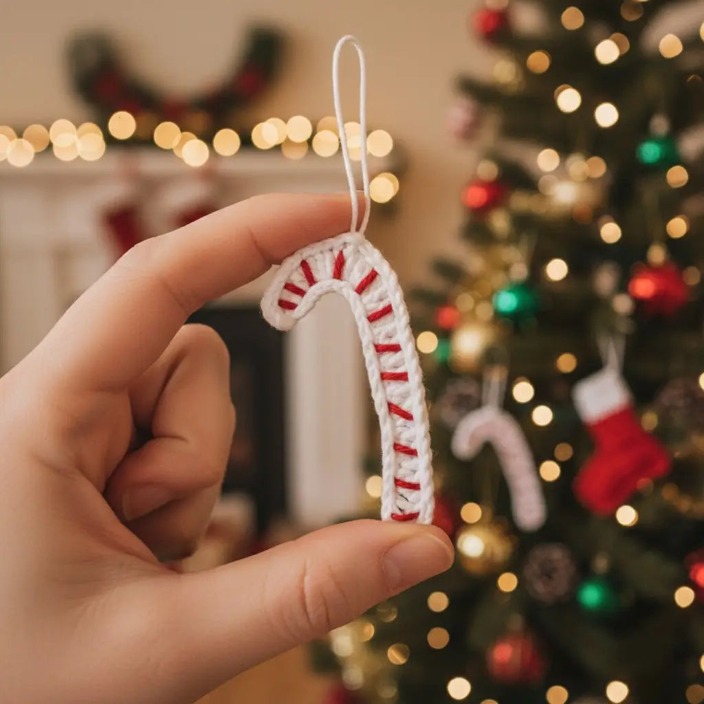 Crochet Christmas Cane & Sock Ornaments | Recycled Cotton | Pack of 2 - $5 each | WHOLESALE