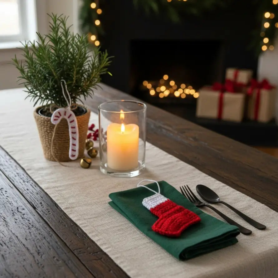 Crochet Christmas Cane & Sock Ornaments | Recycled Cotton | Pack of 2 - $5 each | WHOLESALE