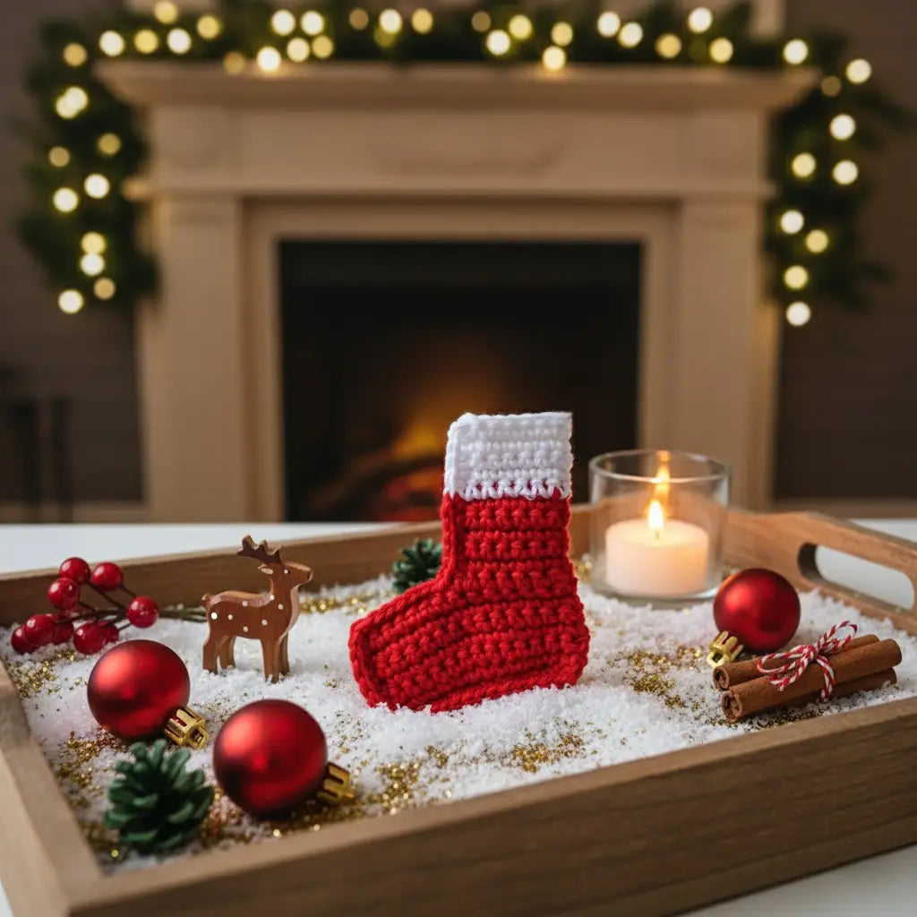 Crochet Christmas Cane & Sock Ornaments | Recycled Cotton | Pack of 2 - $5 each | WHOLESALE