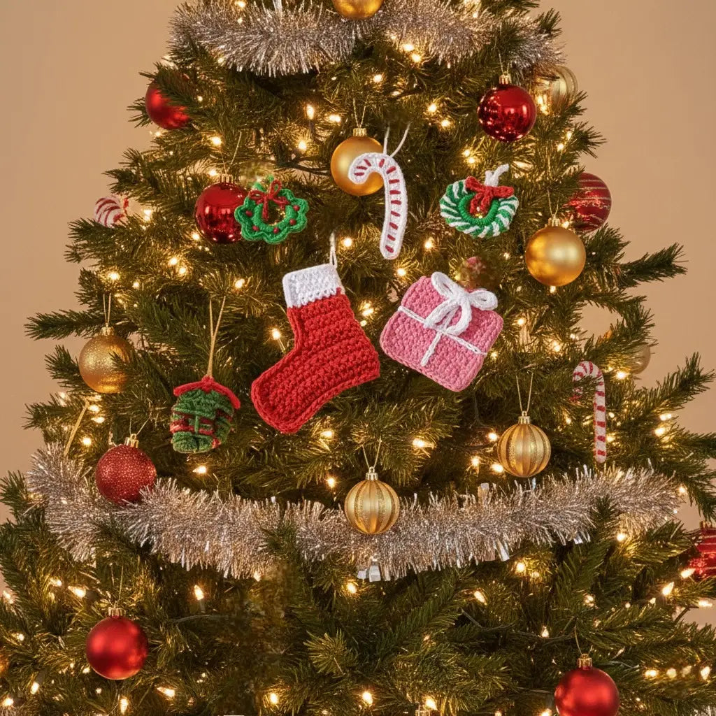 Crochet Christmas Ornament Gift Set | Eco-Friendly Holiday | Pack of 5 - $5 each | WHOLESALE