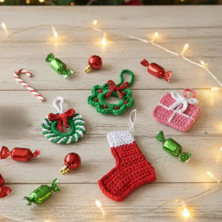 Crochet Christmas Ornament Gift Set | Eco-Friendly Holiday | Pack of 5 - $5 each | WHOLESALE