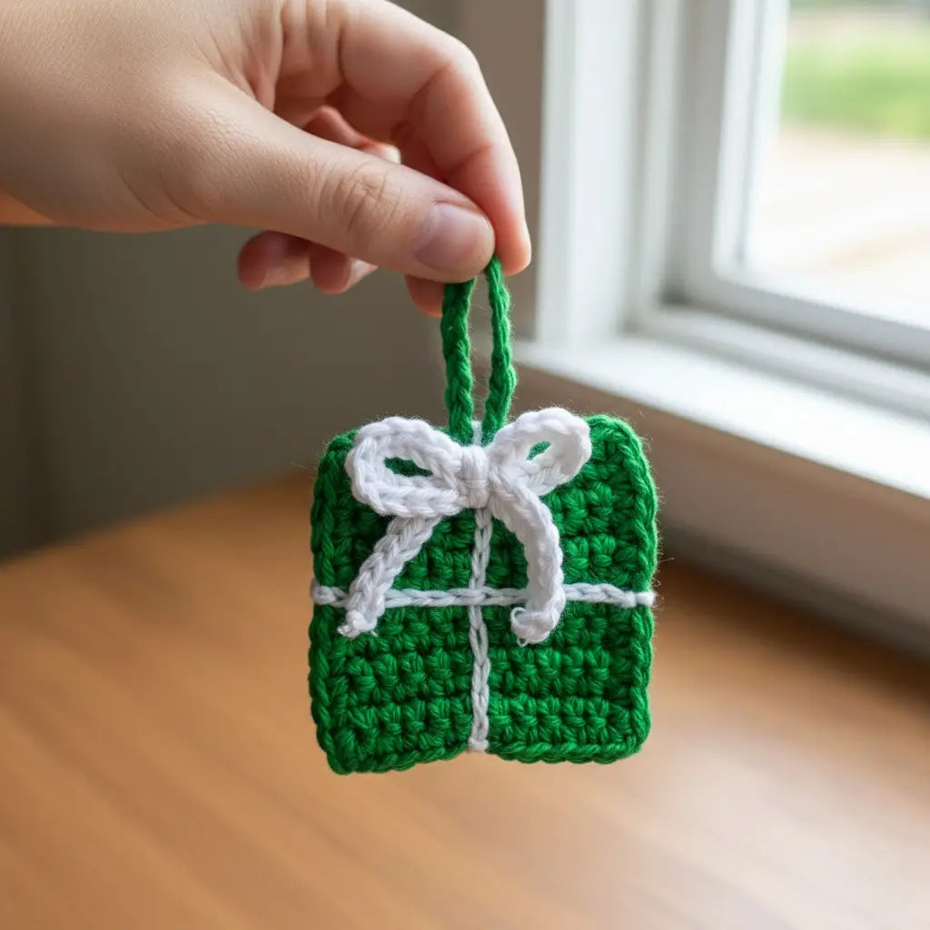 Crochet Gift Box Ornaments | Recycled Cotton Christmas Gifts | Pack of 3 - $5 each | WHOLESALE