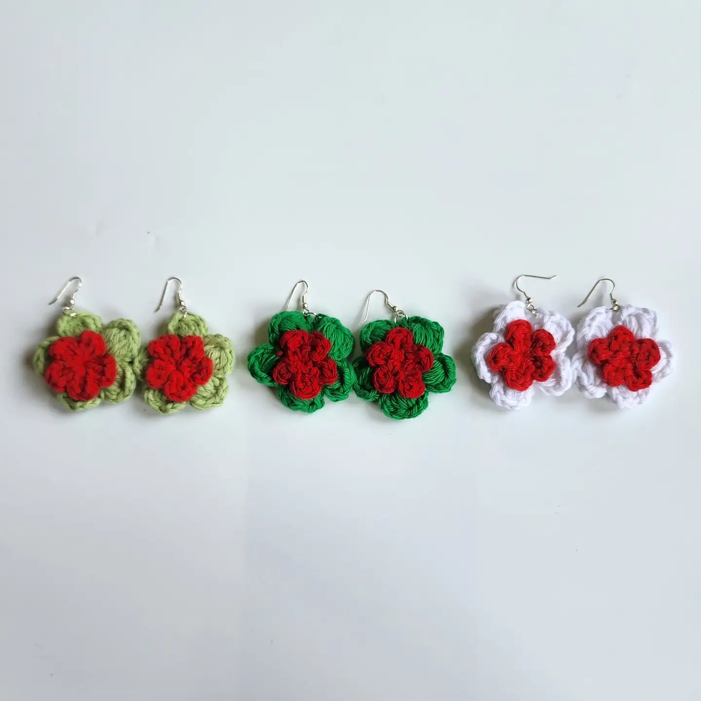Crochet Poinsettia Flower Earrings | Recycled Cotton Holiday – Pack of 3 - $5 each WHOLESALE