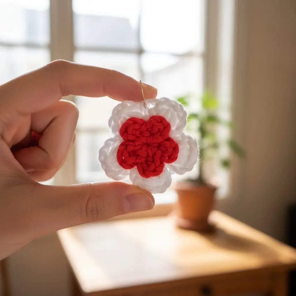 Crochet Poinsettia Flower Earrings | Recycled Cotton Holiday – Pack of 3 - $5 each WHOLESALE