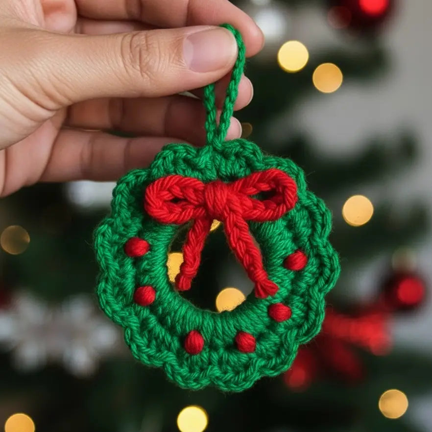 Crochet Swirl Wreath Christmas Ornament | Candy Cane Stripe | Pack of 3 - $5 each | WHOLESALE