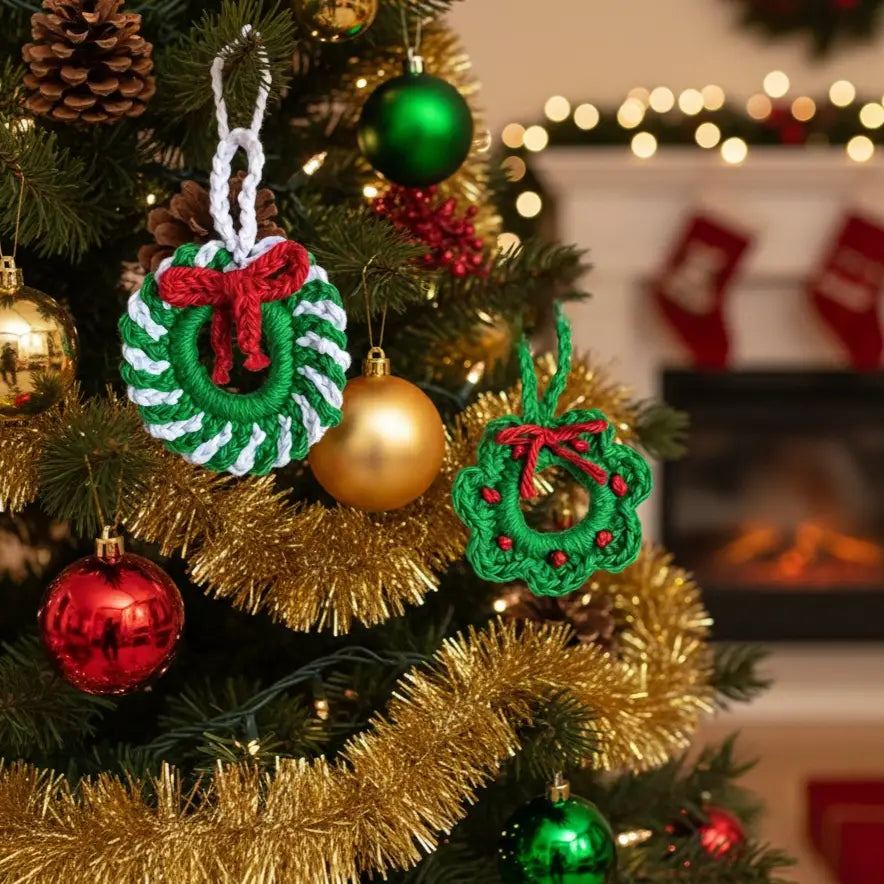 Crochet Swirl Wreath Christmas Ornament | Candy Cane Stripe | Pack of 3 - $5 each | WHOLESALE