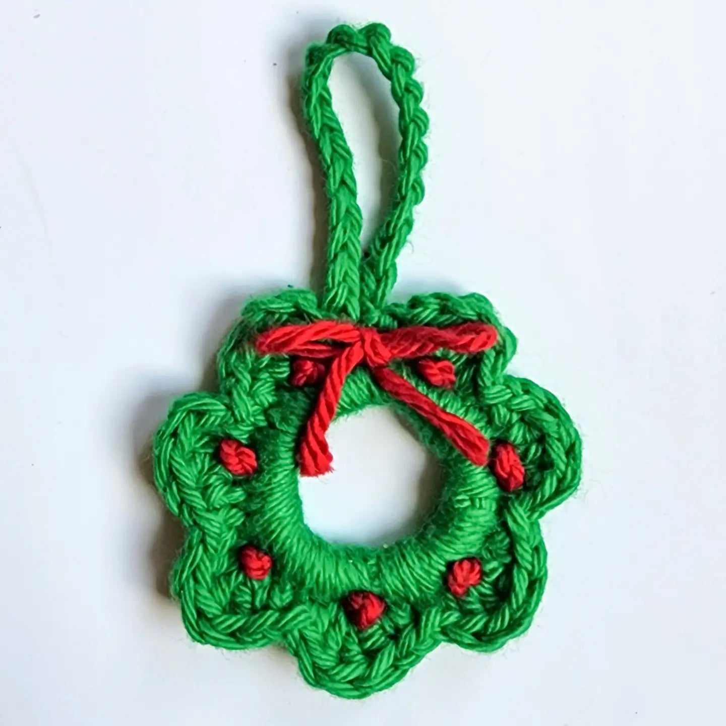 Crochet Swirl Wreath Christmas Ornament | Candy Cane Stripe | Pack of 3 - $5 each | WHOLESALE